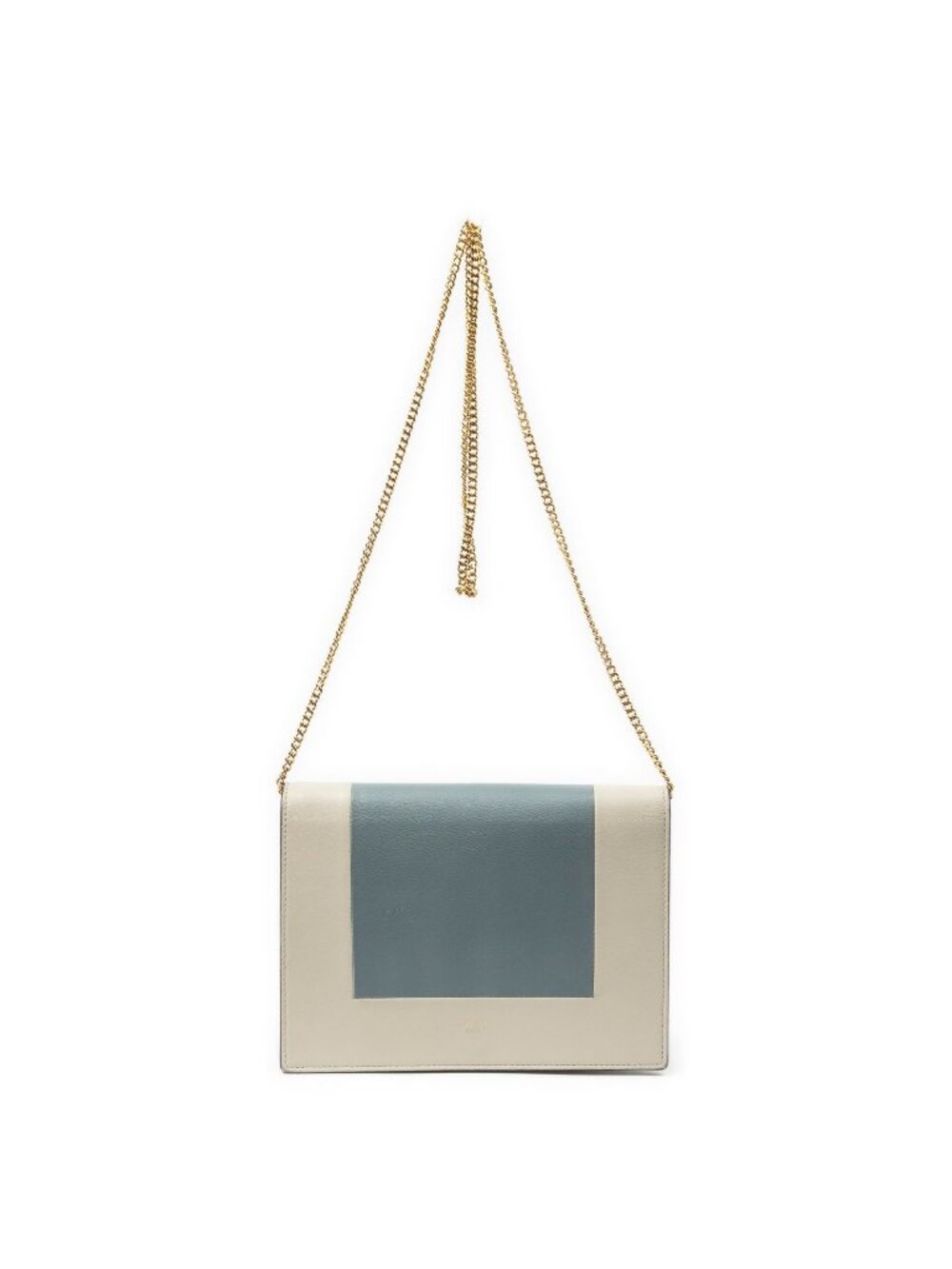 Celine Frame Evening Chain Clutch Beige Gray Calfskin Leather